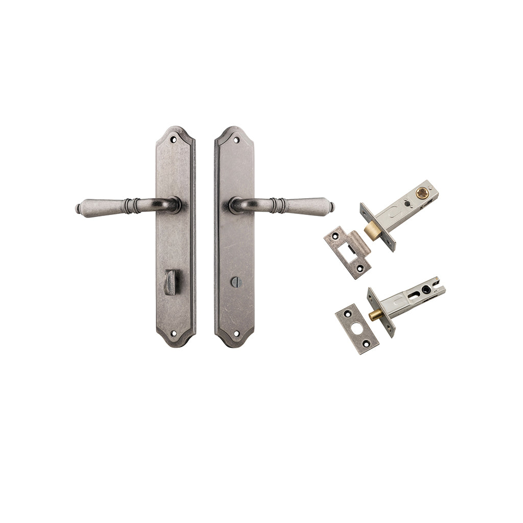 Sarlat Lever - Shouldered Backplate Distressed Nickel / Privacy / Separate Privacy Kit