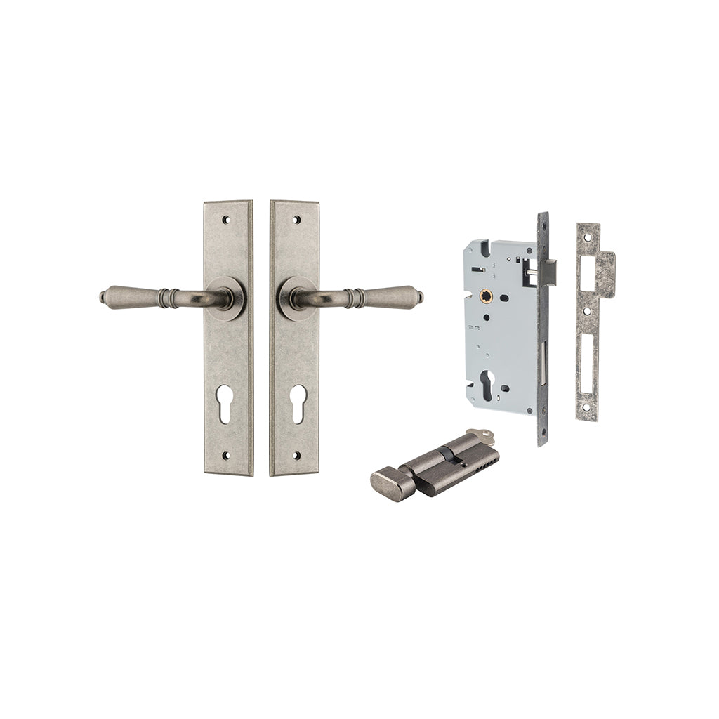 Sarlat Lever - Chamfered Backplate Distressed Nickel / Entrance / Entrance Kit (Key-Thumb)