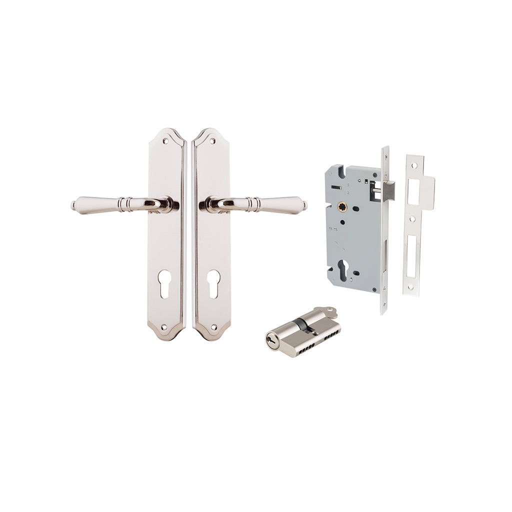 Sarlat Lever - Shouldered Backplate Polished Nickel / Entrance / Entrance Kit Dual Function (Key-Key)