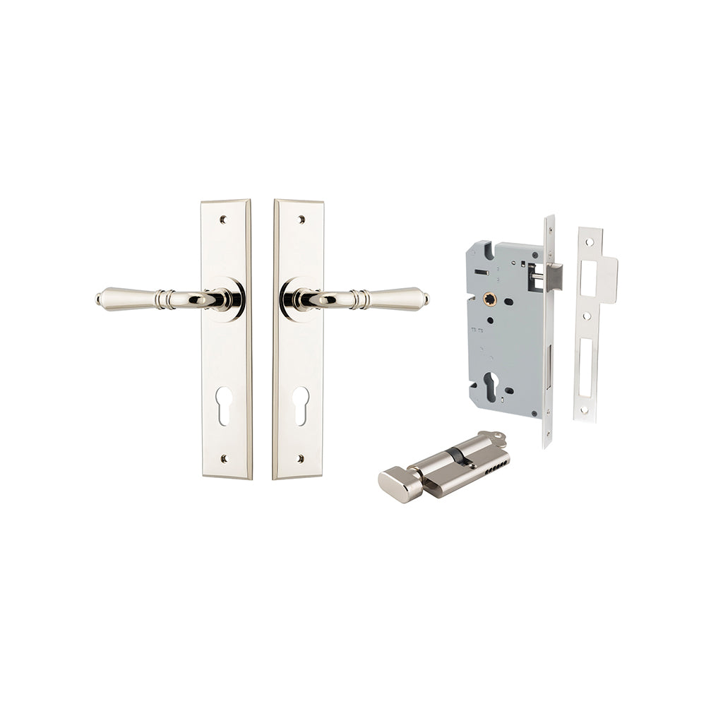 Sarlat Lever - Chamfered Backplate Polished Nickel / Entrance / Entrance Kit (Key-Thumb)