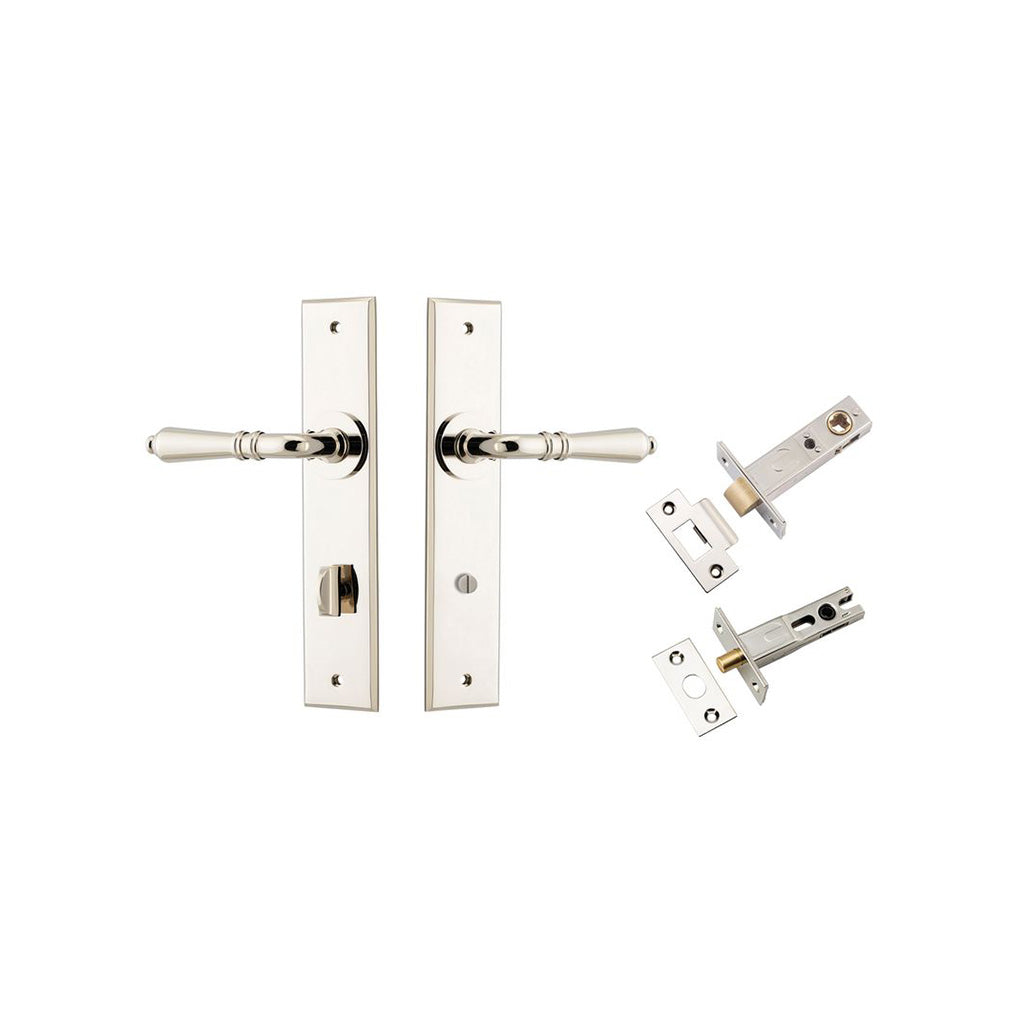 Sarlat Lever - Chamfered Backplate Polished Nickel / Privacy / Separate Privacy Kit