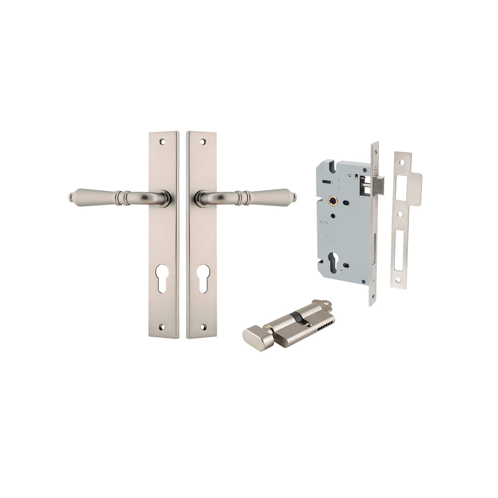 Sarlat Lever - Rectangular Backplate Satin Nickel / Entrance / Entrance Kit (Key-Thumb)
