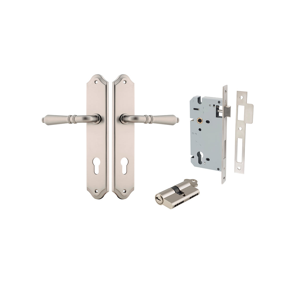 Sarlat Lever - Shouldered Backplate Satin Nickel / Entrance / Entrance Kit Dual Function (Key-Key)