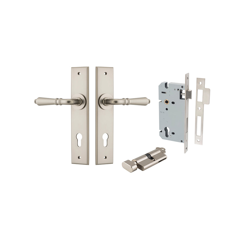 Sarlat Lever - Chamfered Backplate Satin Nickel / Entrance / Entrance Kit (Key-Thumb)