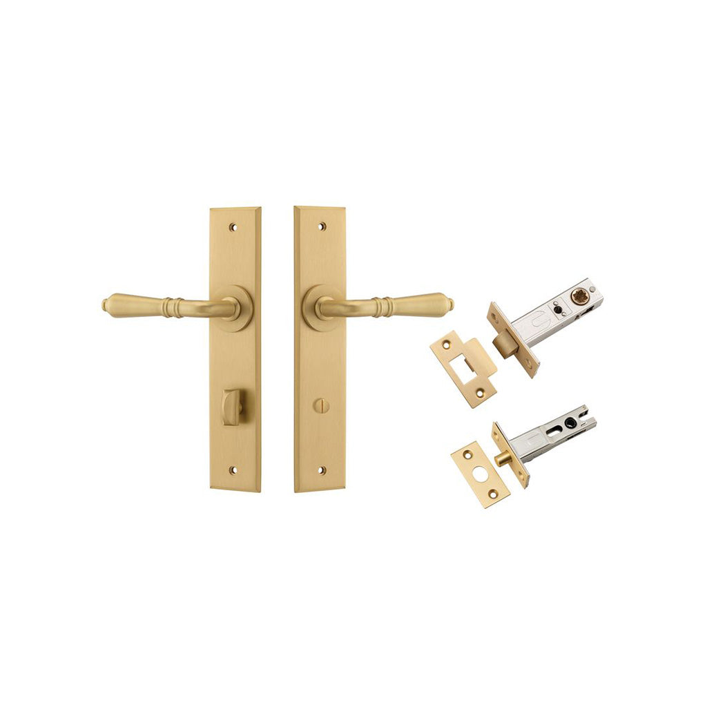 Sarlat Lever - Chamfered Backplate Brushed Brass / Privacy / Separate Privacy Kit