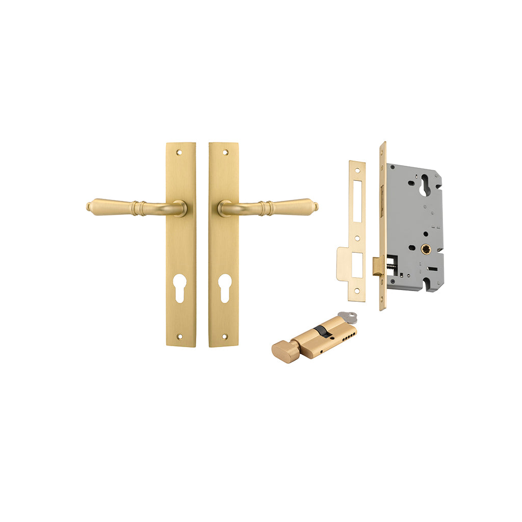 Sarlat Lever - Rectangular Backplate Brushed Gold PVD / Entrance / Entrance Kit (Key-Thumb)