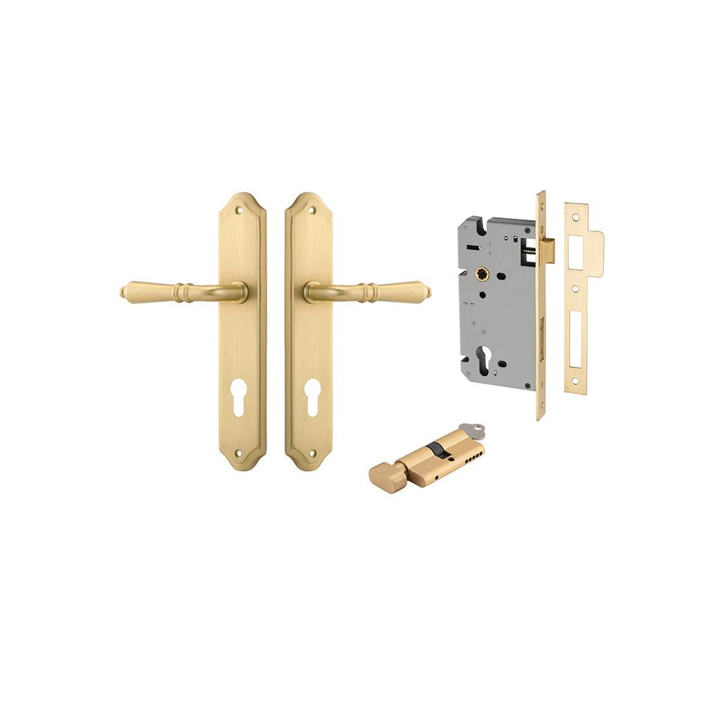 Sarlat Lever - Shouldered Backplate Brushed Gold PVD / Entrance / Entrance Kit (Key-Thumb)