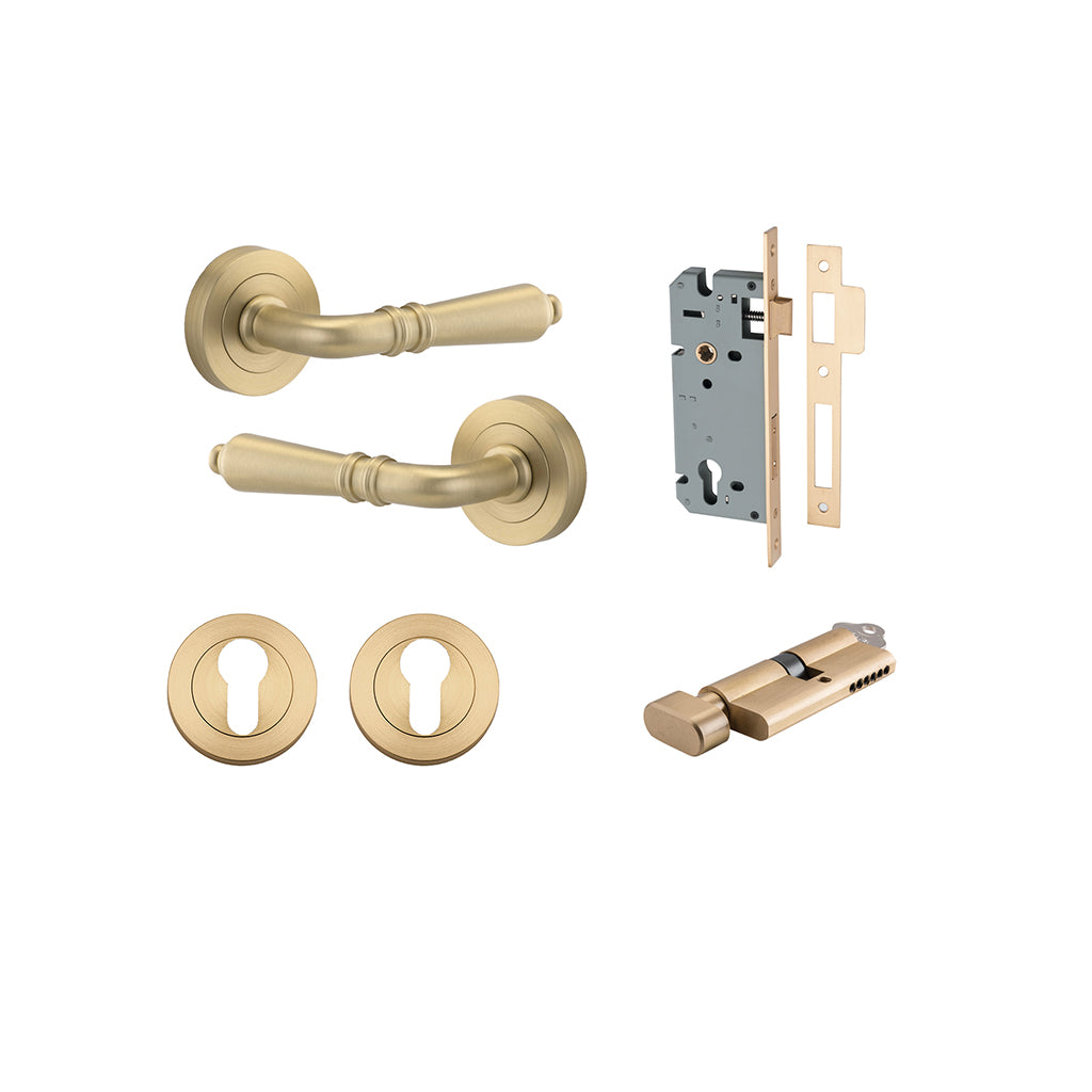 Sarlat Lever - Round Rose Brushed Brass / Entrance / Entrance Kit (Key-Thumb)