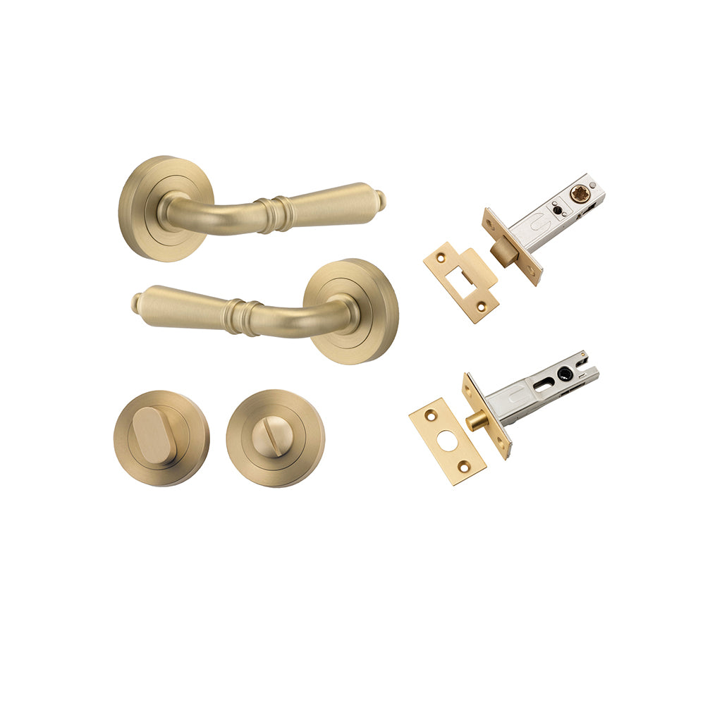 Sarlat Lever - Round Rose Brushed Brass / Privacy / Separate Privacy Kit