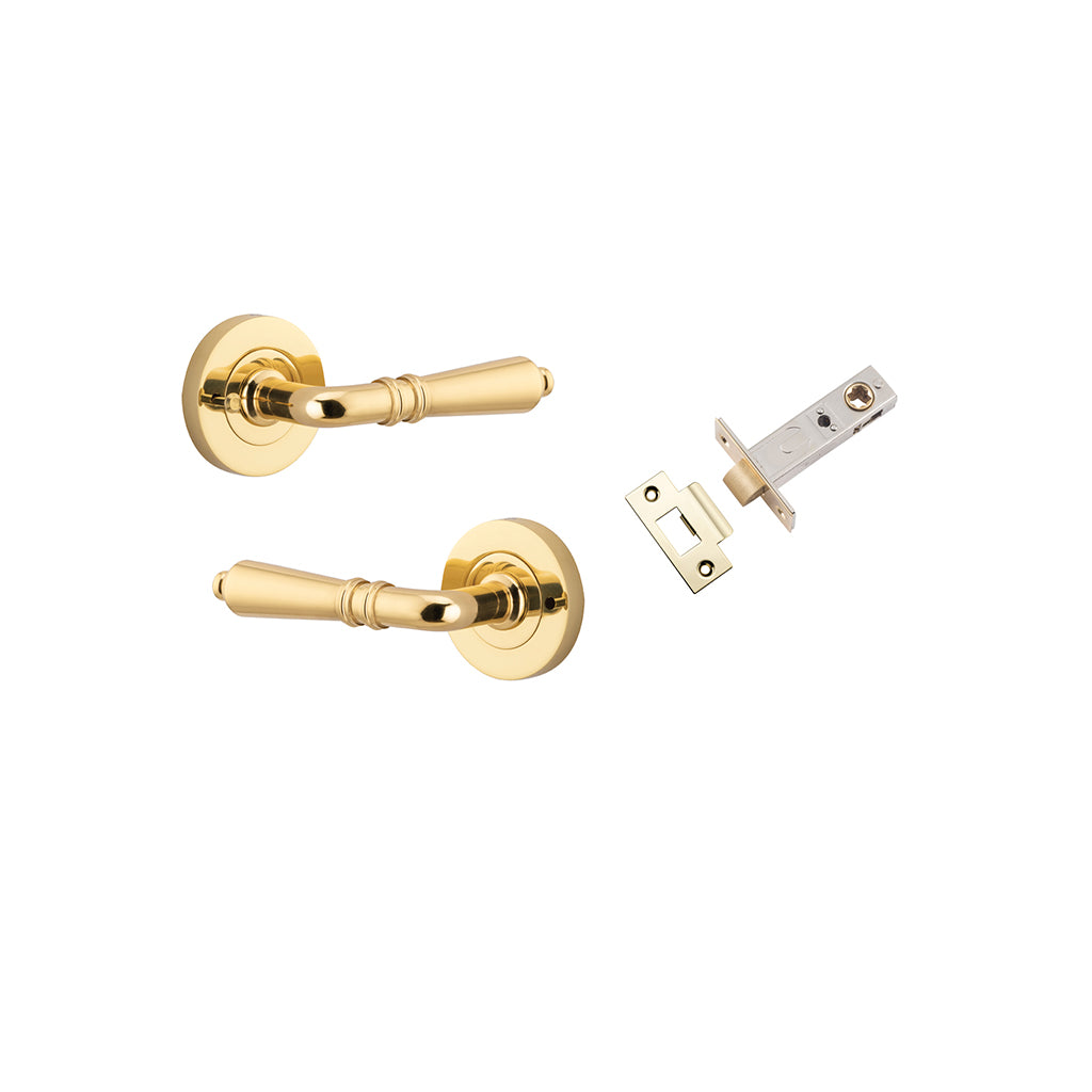 Sarlat Lever - Round Rose Polished Brass / Privacy / Inbuilt Privacy Kit