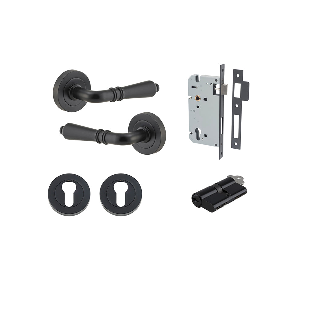 Sarlat Lever - Round Rose Matt Black / Entrance / Entrance Kit Dual Function (Key-Key)
