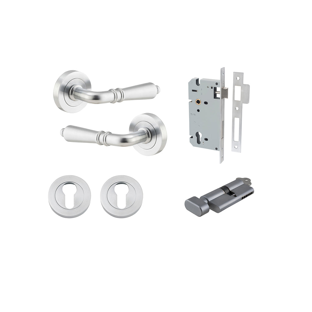 Sarlat Lever - Round Rose Brushed Chrome / Entrance / Entrance Kit (Key-Thumb)