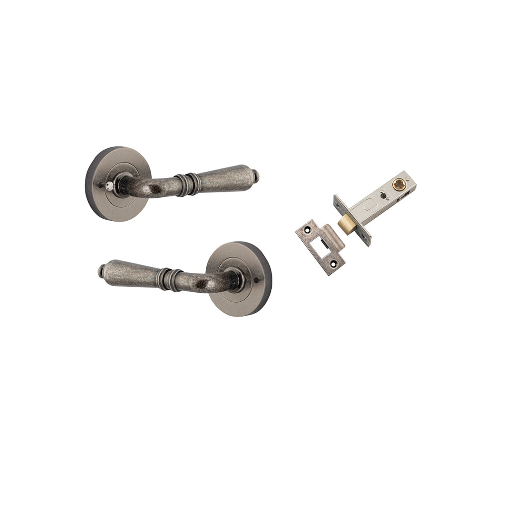 Sarlat Lever - Round Rose Distressed Nickel / Privacy / Inbuilt Privacy Kit