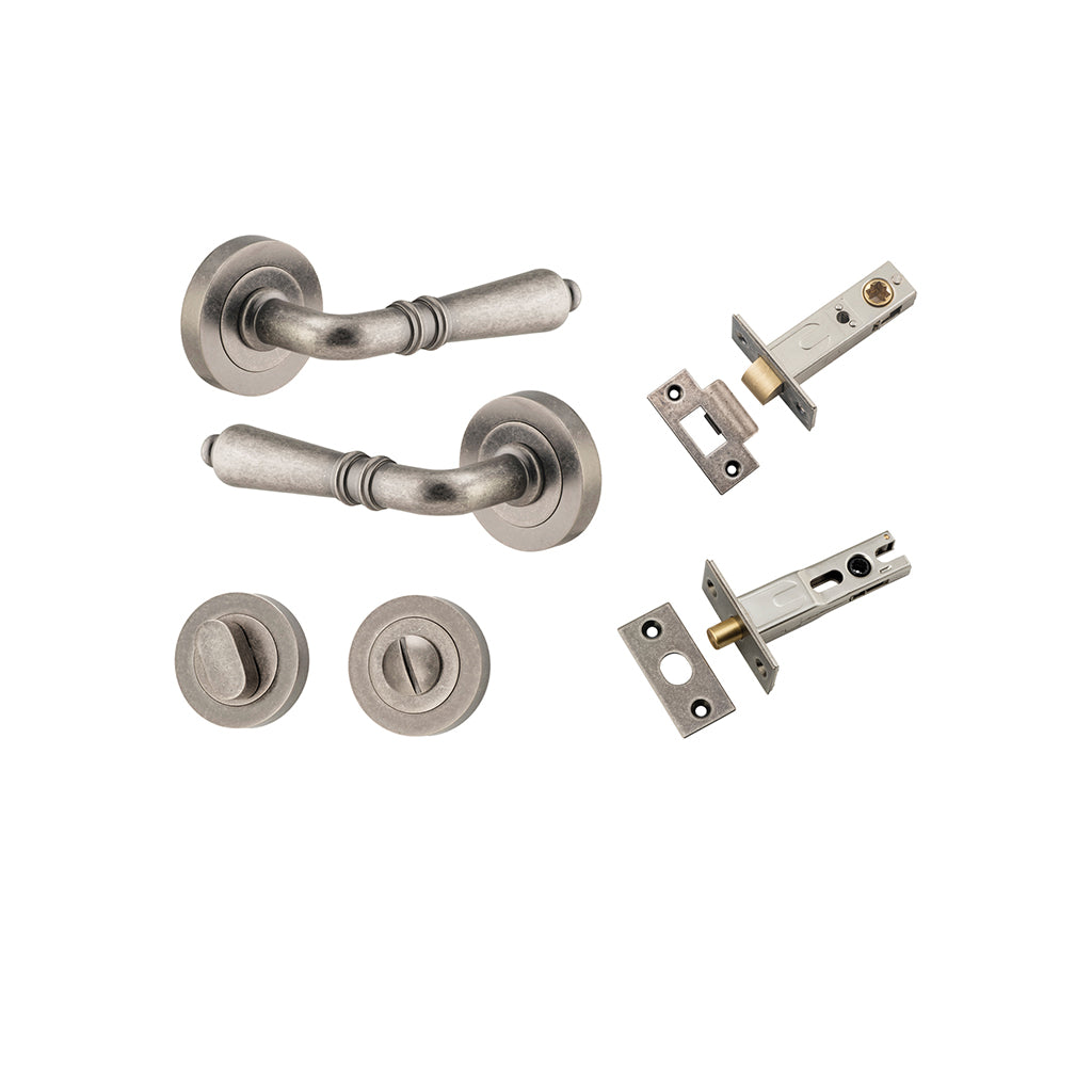 Sarlat Lever - Round Rose Distressed Nickel / Privacy / Separate Privacy Kit