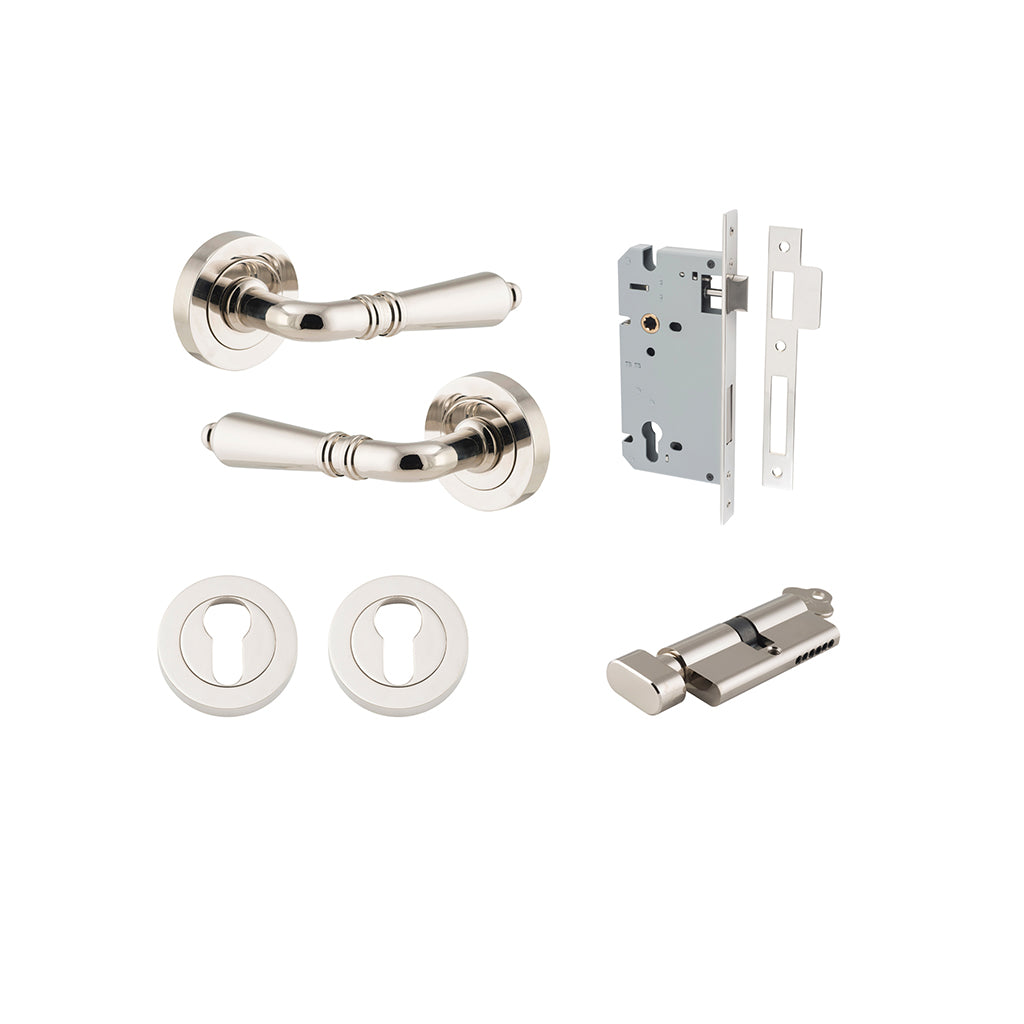 Sarlat Lever - Round Rose Polished Nickel / Entrance / Entrance Kit (Key-Thumb)