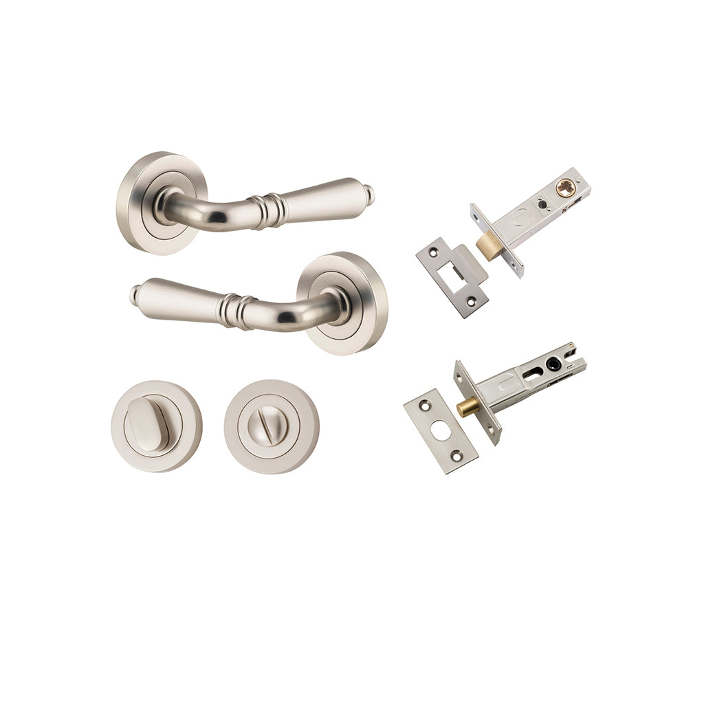 Sarlat Lever - Round Rose Satin Nickel / Privacy / Separate Privacy Kit