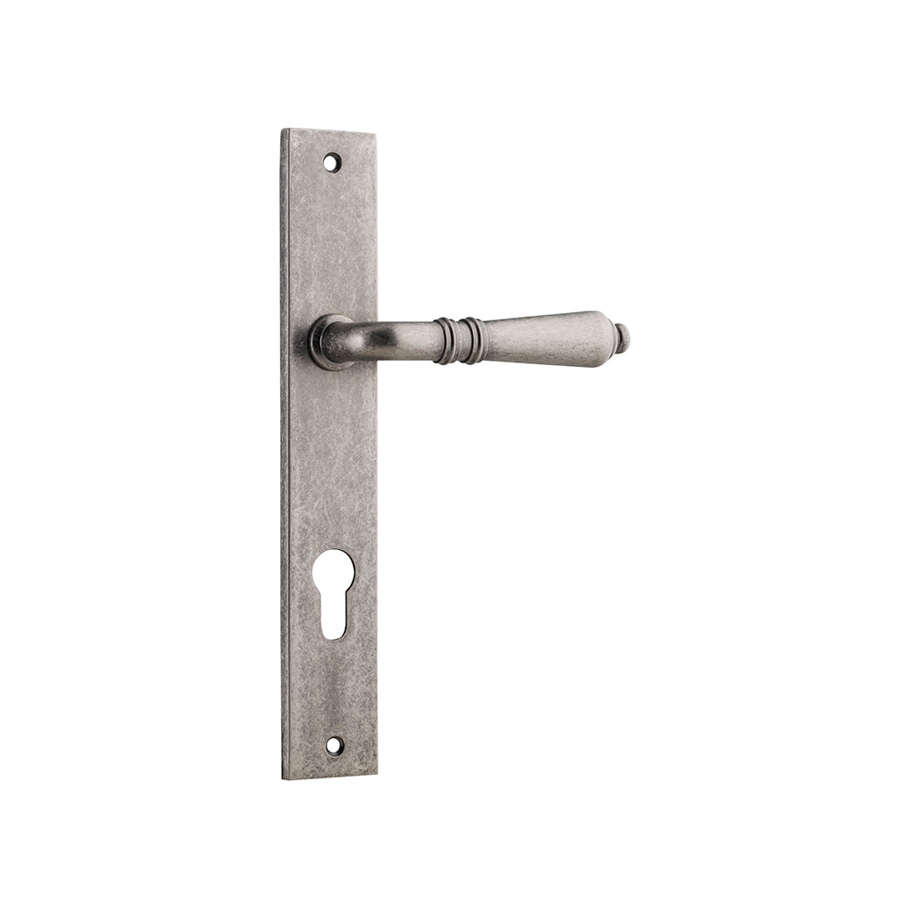 Sarlat Lever - Rectangular Backplate Distressed Nickel / Entrance / Lever Set Only