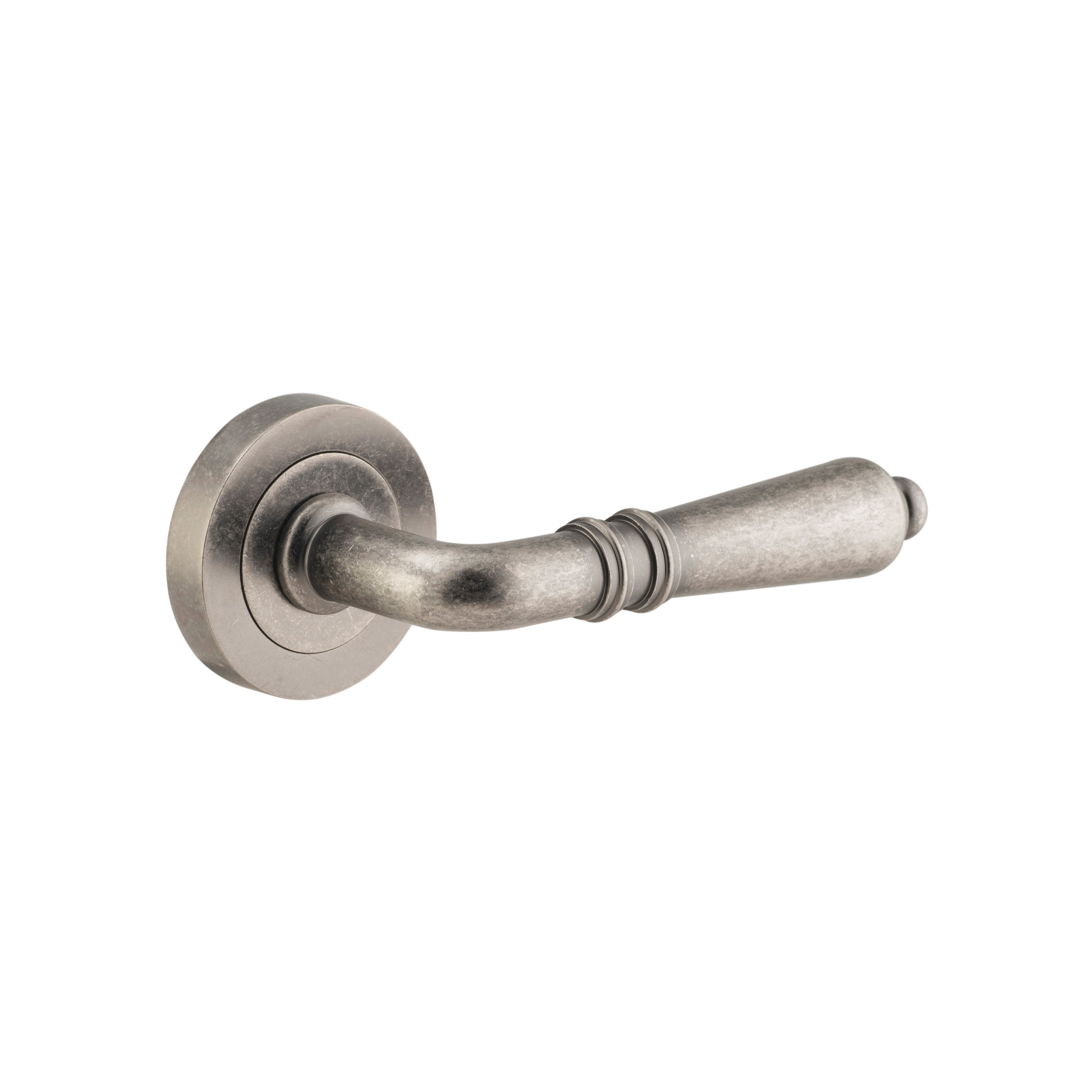 Sarlat Lever - Round Rose Distressed Nickel / Passage / Lever Set Only