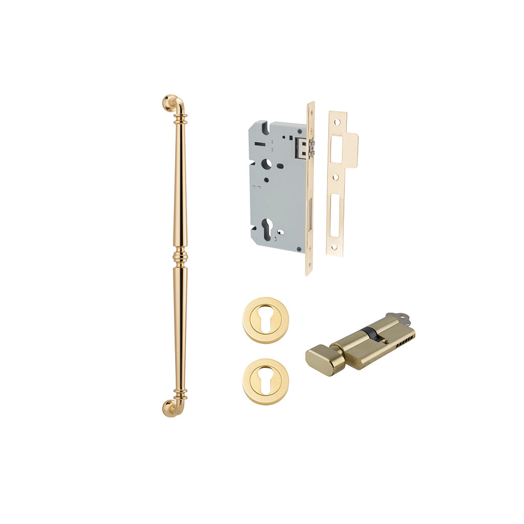 Sarlat Pull Handle Polished Brass / 600mm / Entrance Kit (Key-Thumb)