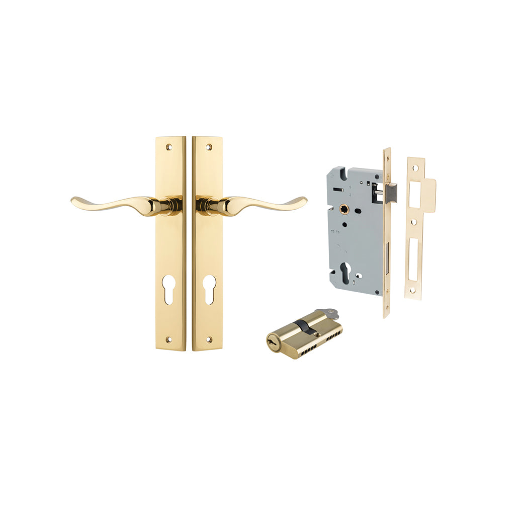 Stirling Lever - Rectangular Backplate Polished Brass / Entrance / Entrance Kit Dual Function (Key-Key)