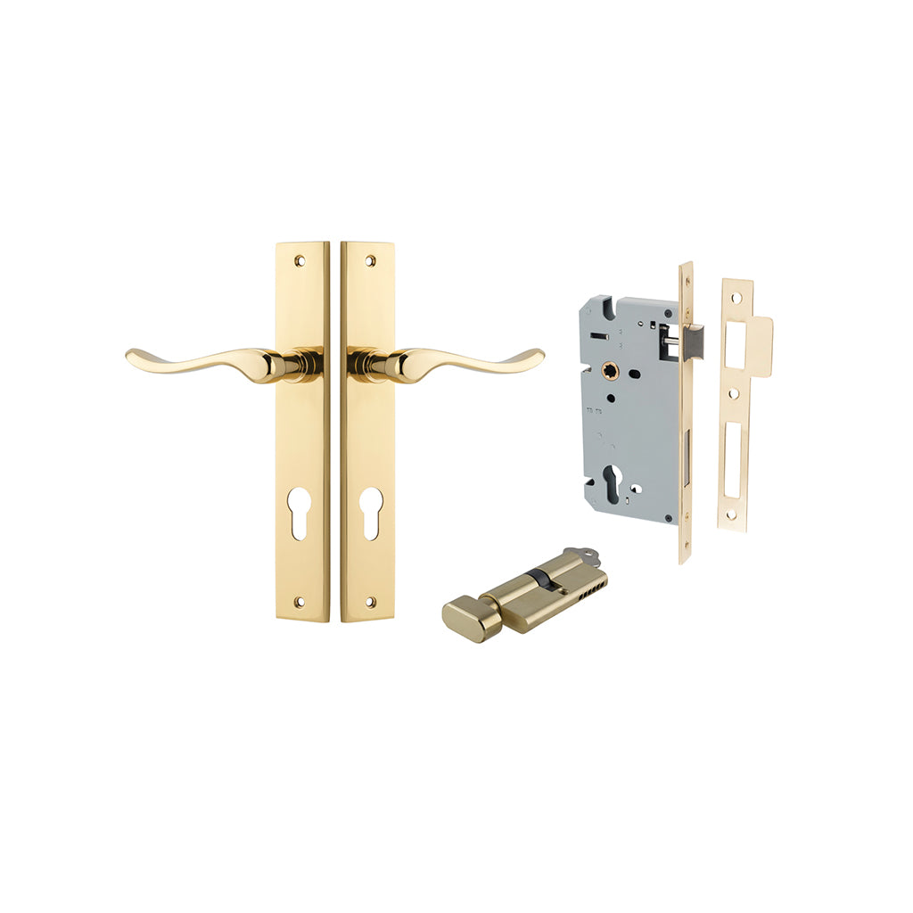 Stirling Lever - Rectangular Backplate Polished Brass / Entrance / Entrance Kit (Key-Thumb)