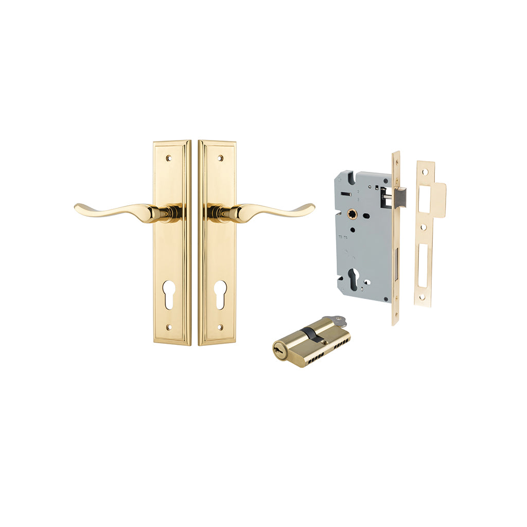 Stirling Lever - Stepped Backplate Polished Brass / Entrance / Entrance Kit Dual Function (Key-Key)