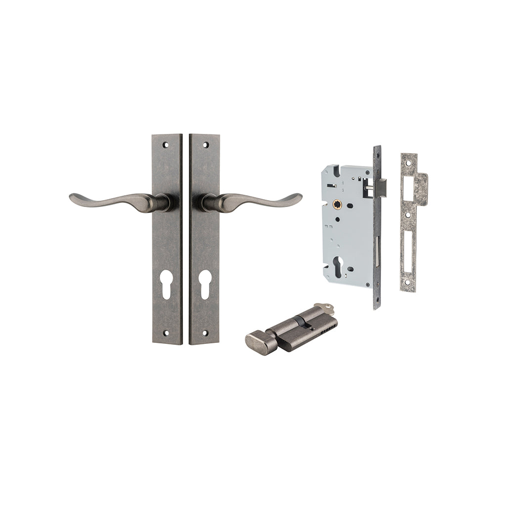 Stirling Lever - Rectangular Backplate Distressed Nickel / Entrance / Entrance Kit (Key-Thumb)
