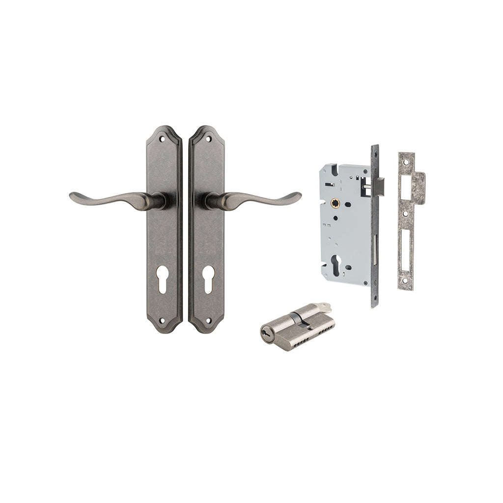 Stirling Lever - Shouldered Backplate Distressed Nickel / Entrance / Entrance Kit Dual Function (Key-Key)