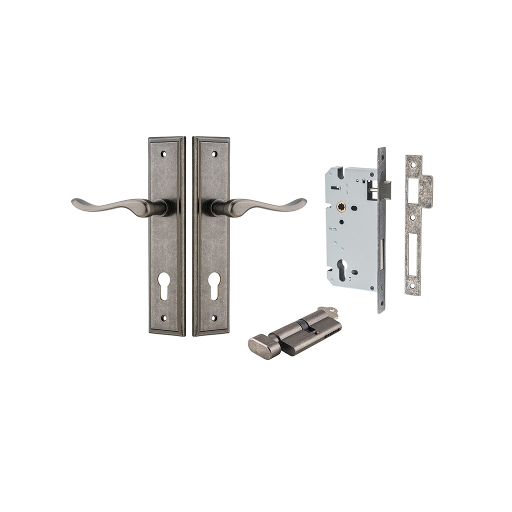 Stirling Lever - Stepped Backplate Distressed Nickel / Entrance / Entrance Kit (Key-Thumb)