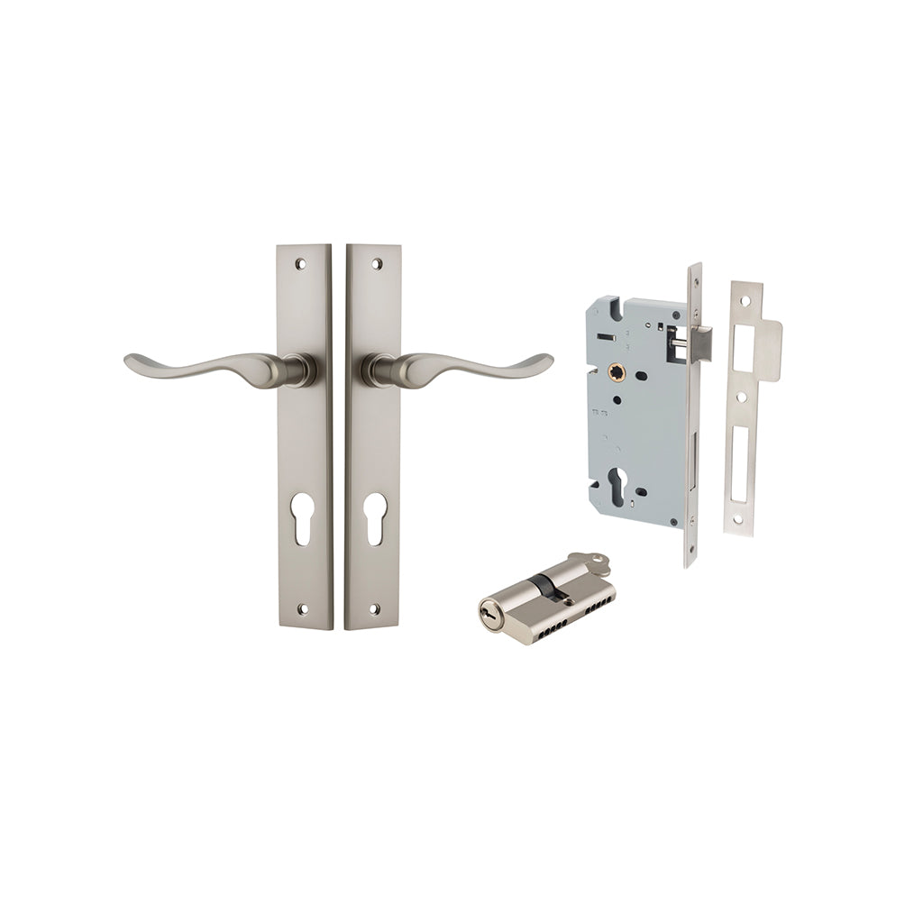 Stirling Lever - Rectangular Backplate Satin Nickel / Entrance / Entrance Kit Dual Function (Key-Key)