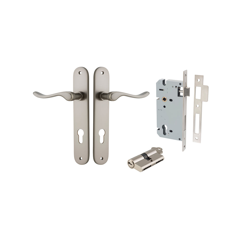 Stirling Lever - Oval Backplate Satin Nickel / Entrance / Entrance Kit Dual Function (Key-Key)