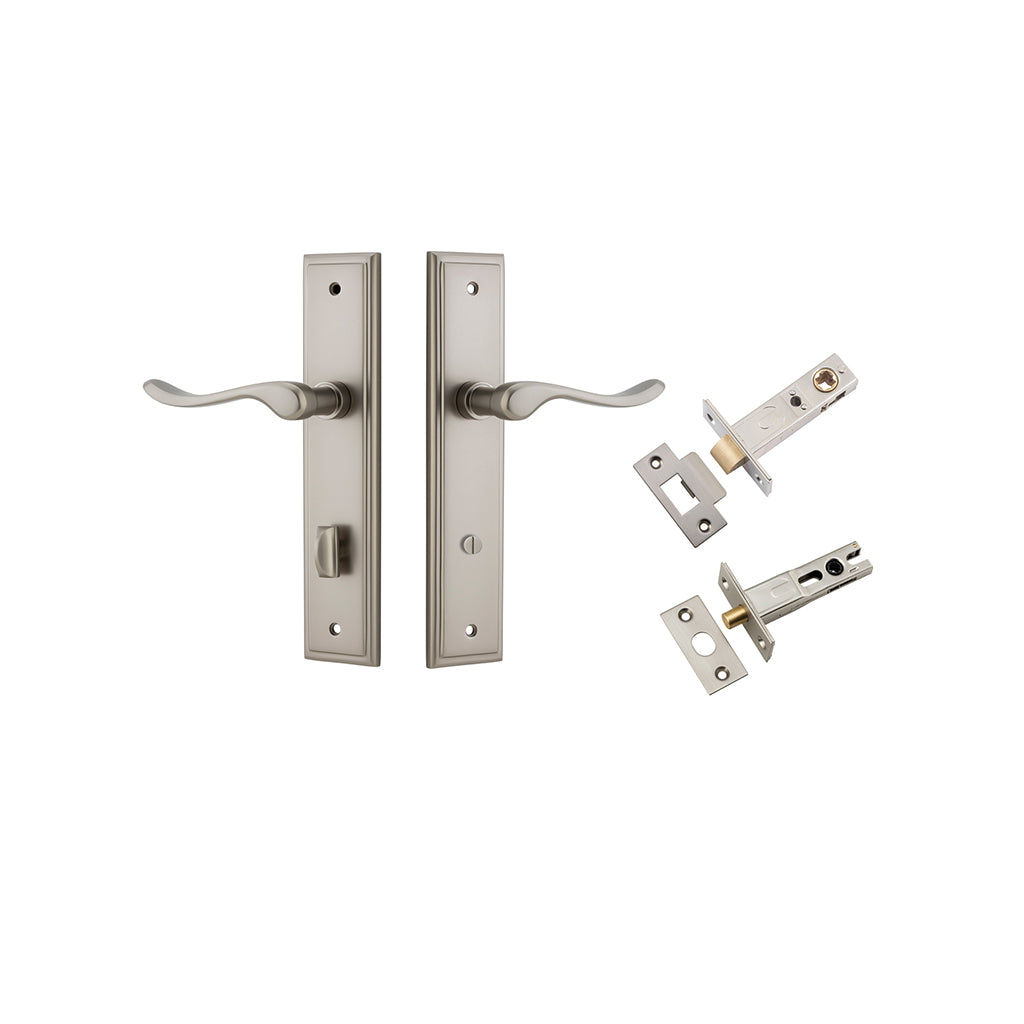 Stirling Lever - Stepped Backplate Satin Nickel / Privacy / Separate Privacy Kit