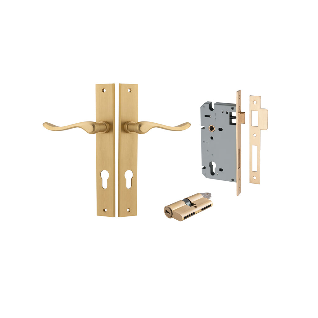 Stirling Lever - Rectangular Backplate Brushed Brass / Entrance / Entrance Kit Dual Function (Key-Key)