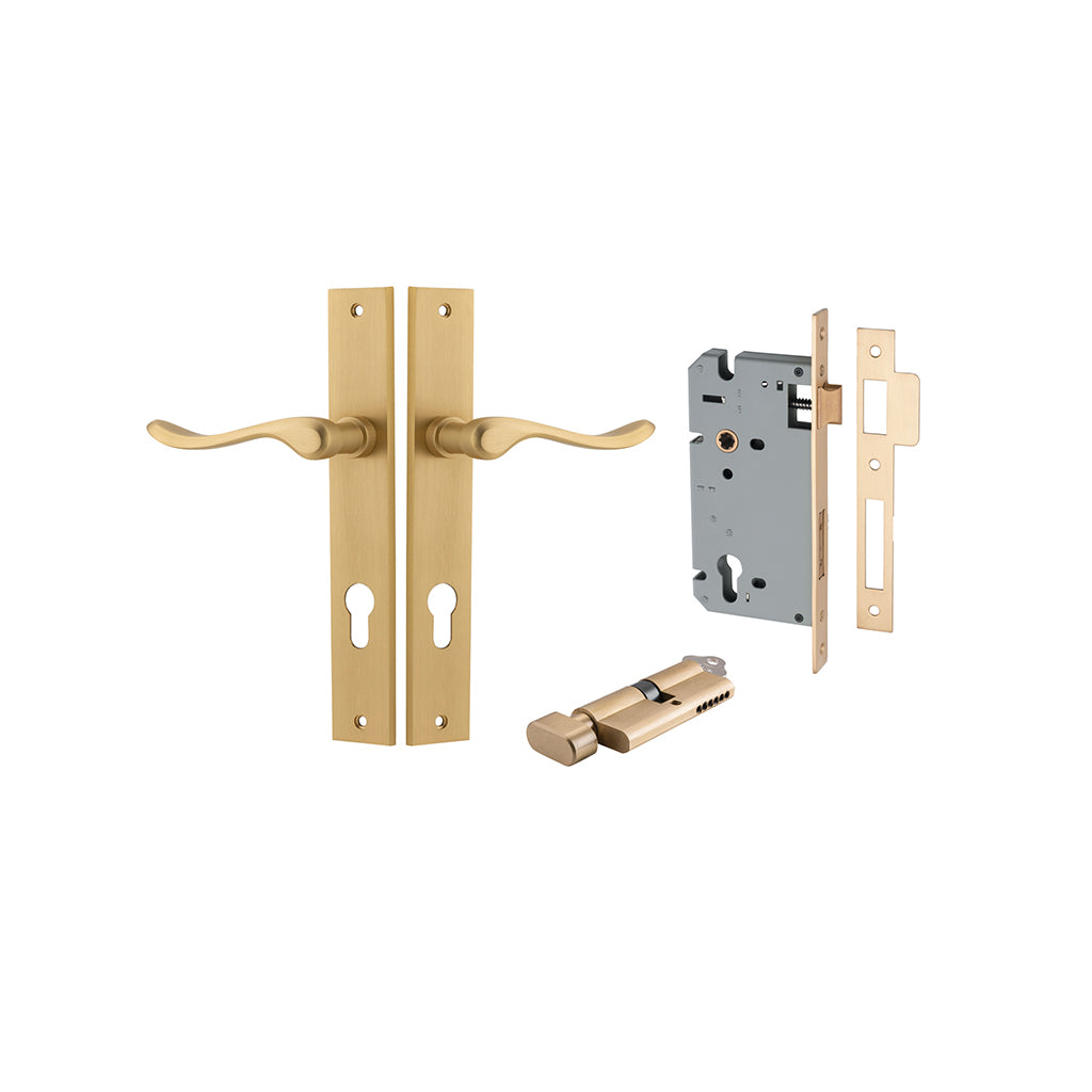 Stirling Lever - Rectangular Backplate Brushed Brass / Entrance / Entrance Kit (Key-Thumb)