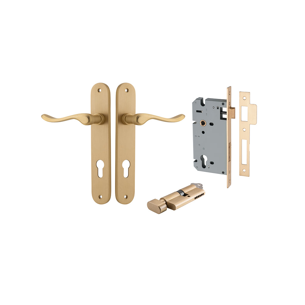 Stirling Lever - Oval Backplate Brushed Brass / Entrance / Entrance Kit (Key-Thumb)