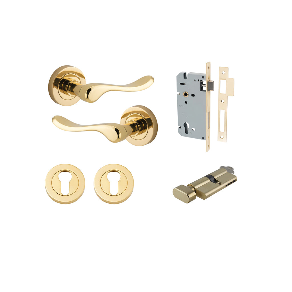 Stirling Lever - Round Rose Polished Brass / Entrance / Entrance Kit (Key-Thumb)
