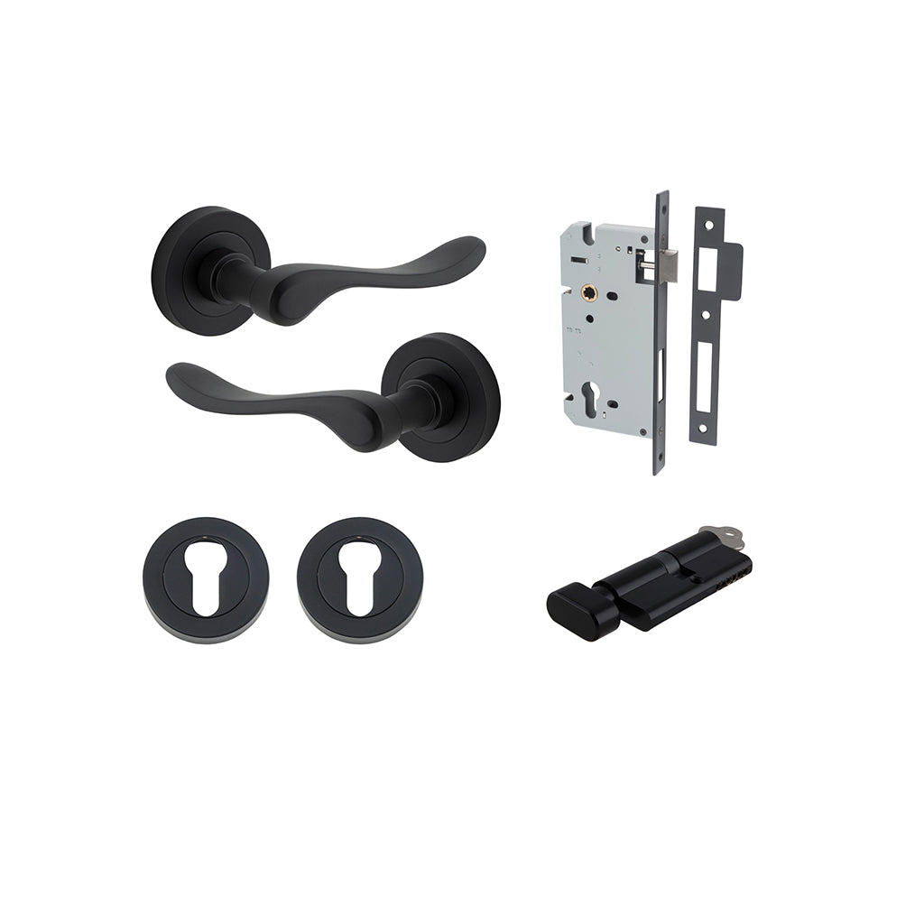 Stirling Lever - Round Rose Matt Black / Entrance / Entrance Kit (Key-Thumb)