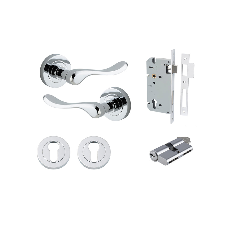 Stirling Lever - Round Rose Polished Chrome / Entrance / Entrance Kit Dual Function (Key-Key)