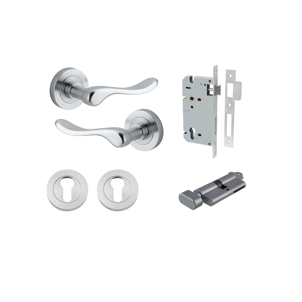 Stirling Lever - Round Rose Brushed Chrome / Entrance / Entrance Kit (Key-Thumb)