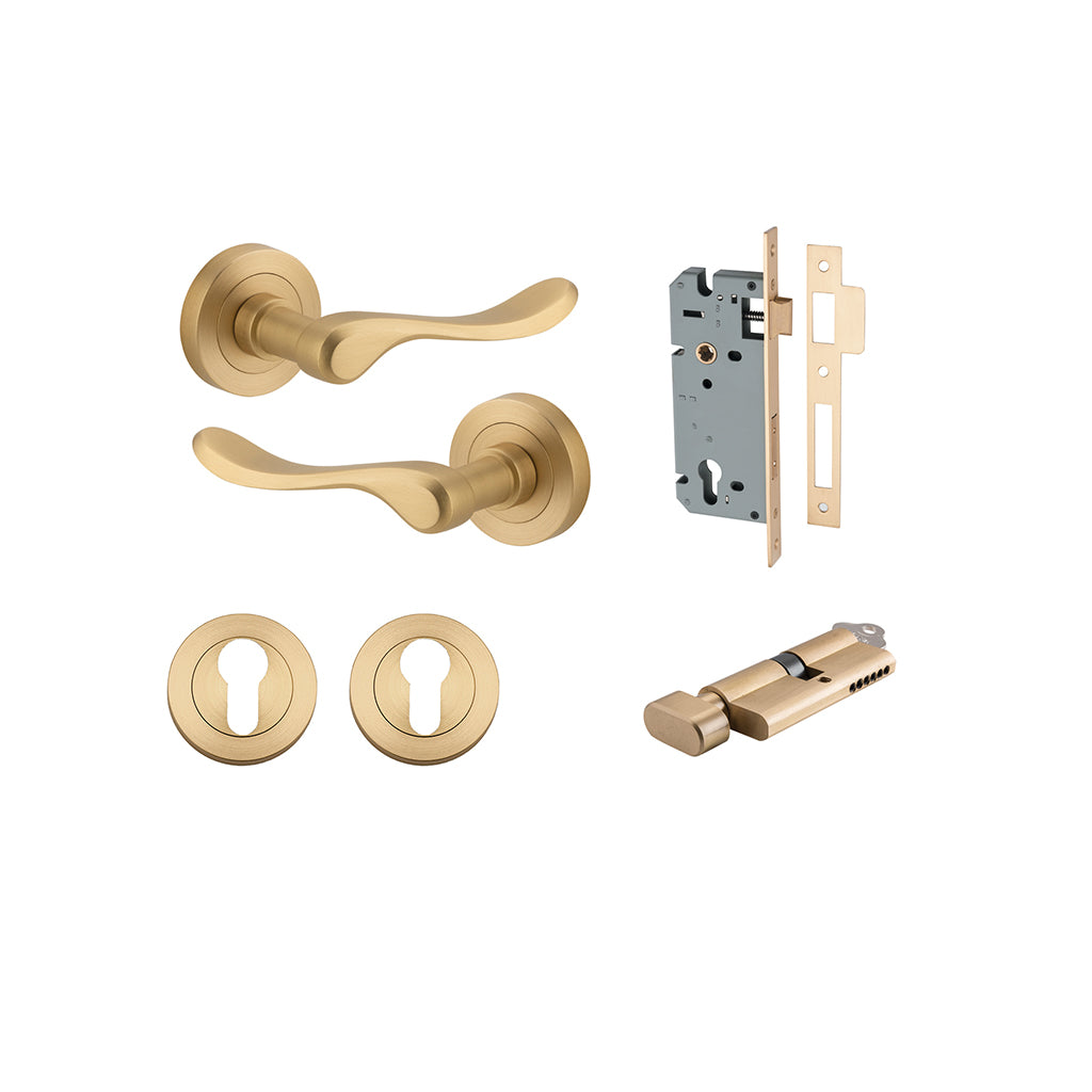 Stirling Lever - Round Rose Brushed Brass / Entrance / Entrance Kit (Key-Thumb)