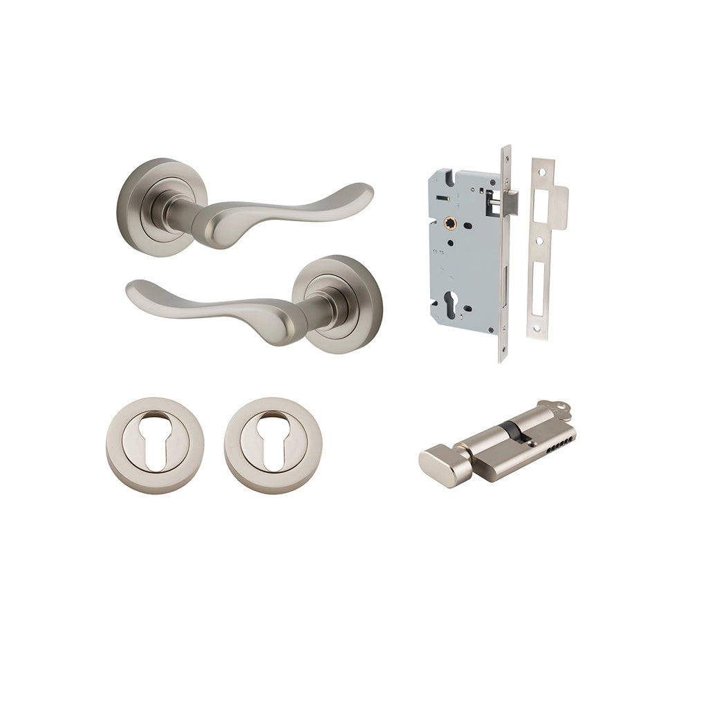 Stirling Lever - Round Rose Satin Nickel / Entrance / Entrance Kit (Key-Thumb)