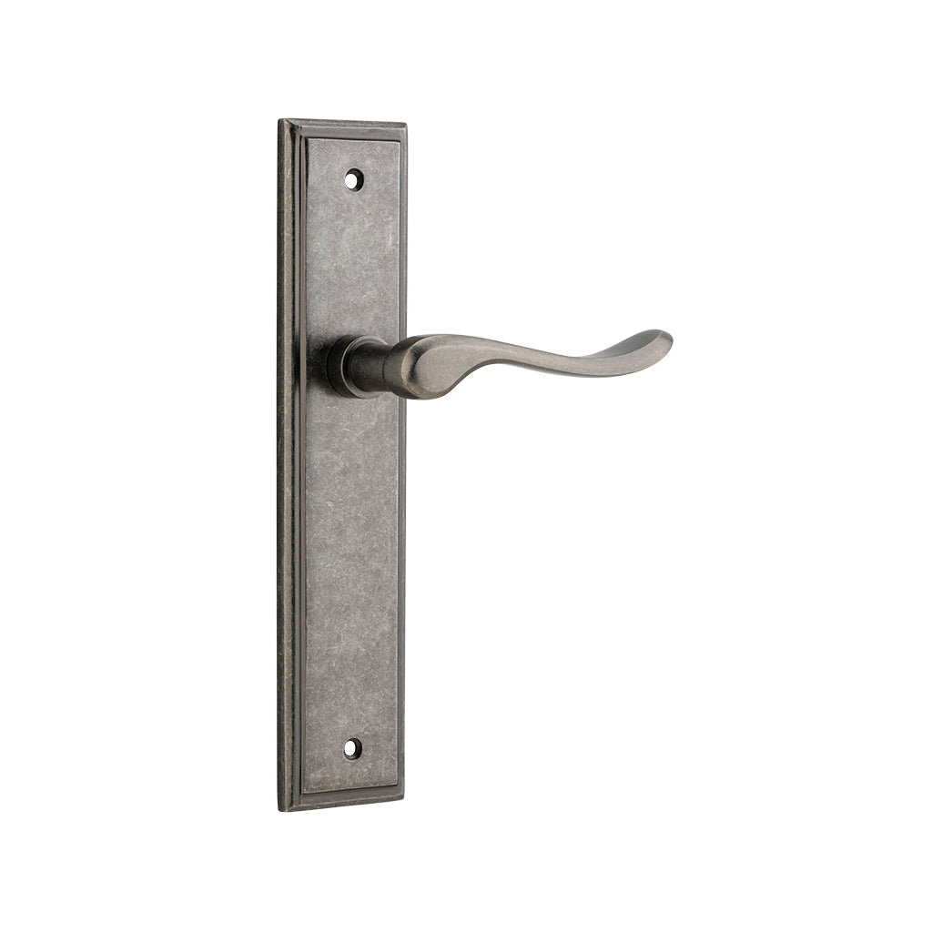 Stirling Lever - Stepped Backplate Distressed Nickel / Passage / Lever Set Only