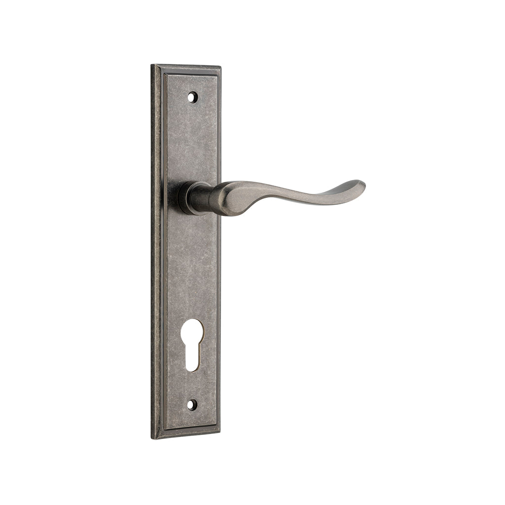 Stirling Lever - Stepped Backplate Distressed Nickel / Entrance / Lever Set Only