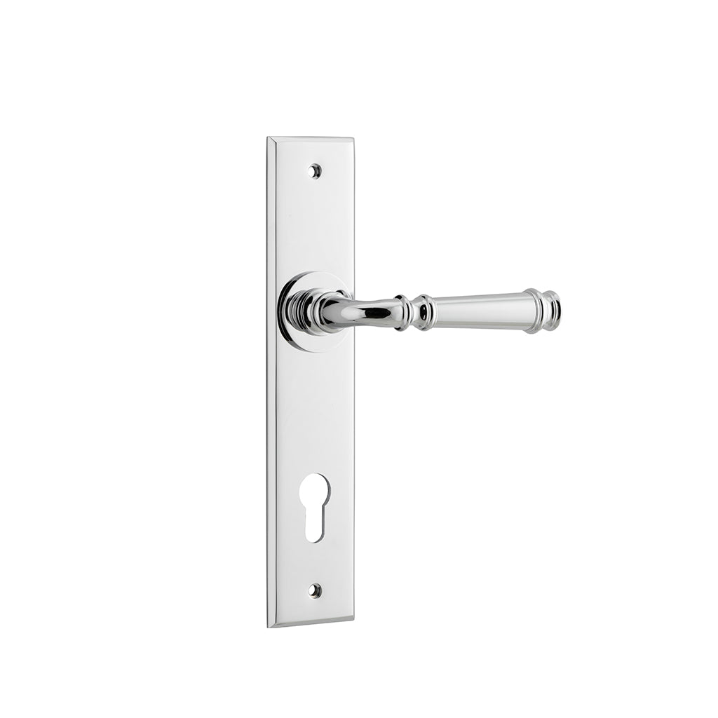 Verona Lever - Chamfered Backplate Polished Chrome / Entrance / Lever Set Only