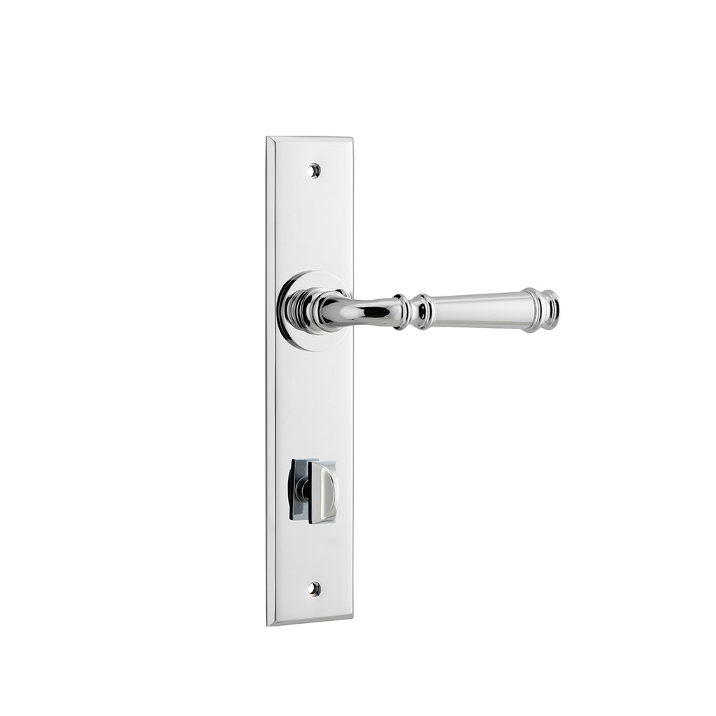 Verona Lever - Chamfered Backplate Polished Chrome / Privacy / Lever Set Only