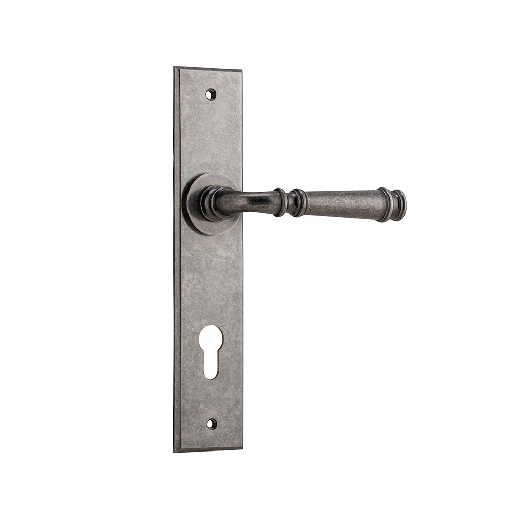 Verona Lever - Chamfered Backplate Distressed Nickel / Entrance / Lever Set Only