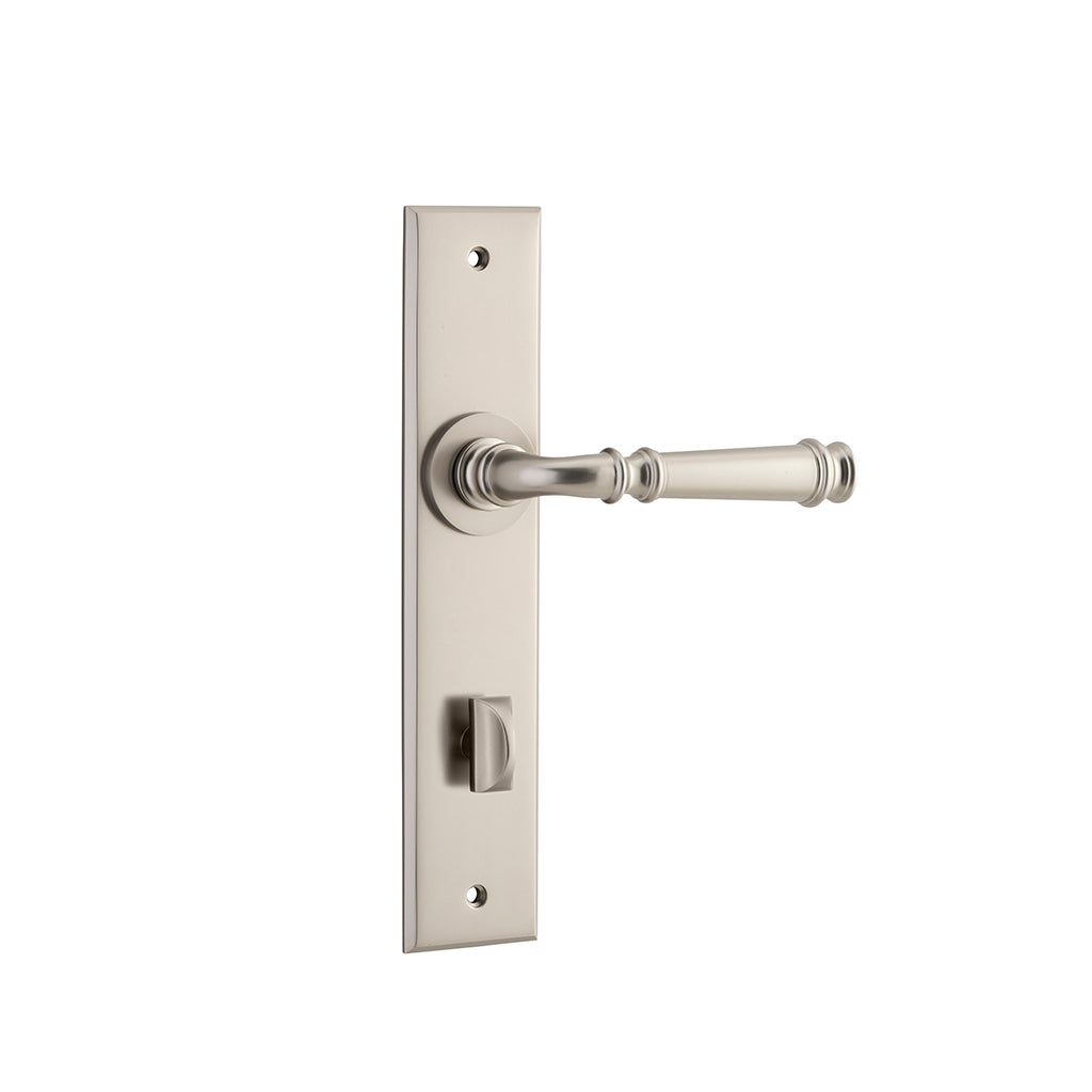 Verona Lever - Chamfered Backplate Satin Nickel / Privacy / Lever Set Only