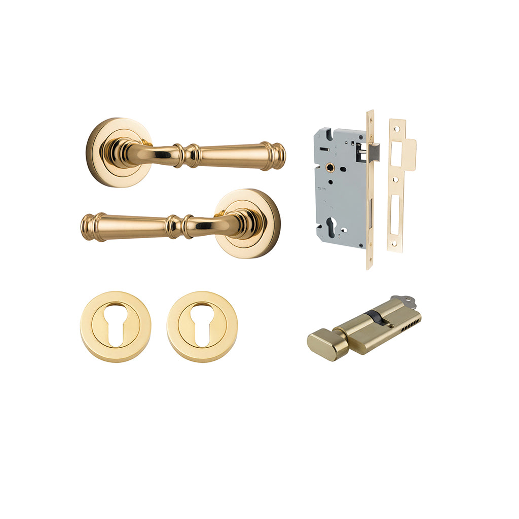 Verona Lever - Round Rose Polished Brass / Entrance / Entrance Kit (Key-Thumb)