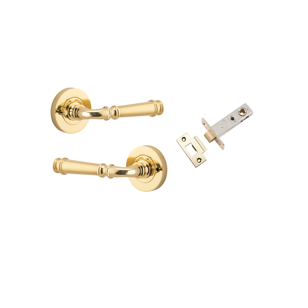 Verona Lever - Round Rose Polished Brass / Privacy / Inbuilt Privacy Kit