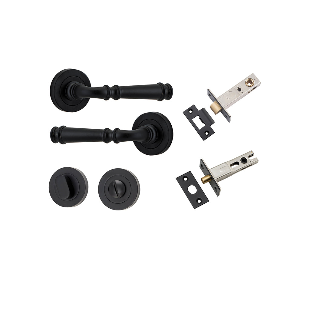 Verona Lever - Round Rose Matt Black / Privacy / Separate Privacy Kit